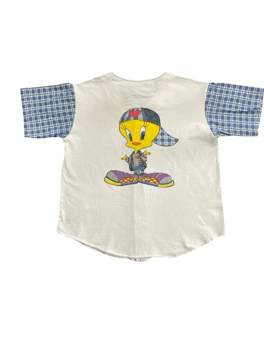 Vintage 90s Warner Bros Looney Tunes Tweety White Baseball Jersey Size Large